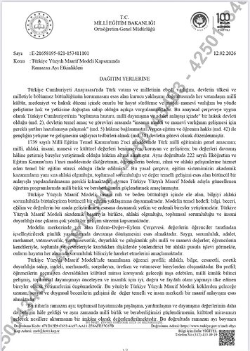 Türkiye yüzyılı maarif modeli kapsamında ramazan ayı etklinlikleri üst yazı