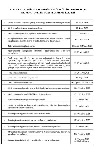 Milli Eğitim Bakanlığı yönetici görevlendirme takvimi1
