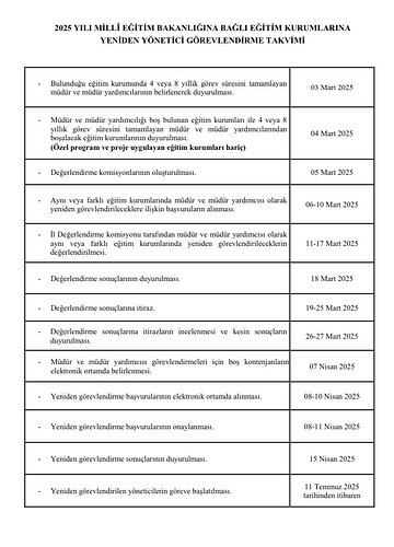 Milli Eğitim Bakanlığı yönetici görevlendirme takvimi2